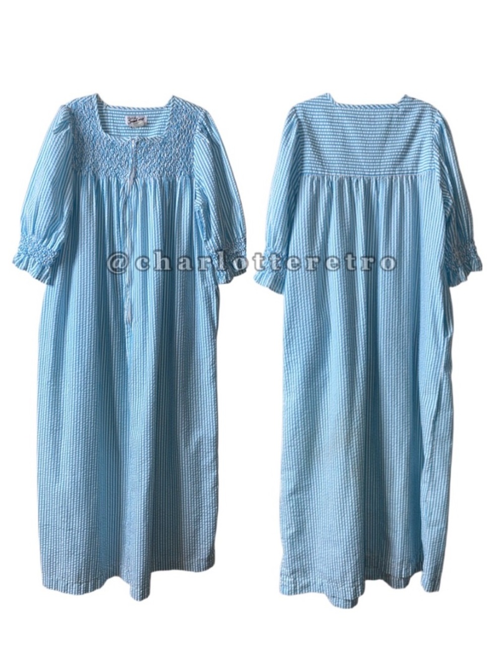 vtg Seersucker Housecoat / Coffee Dress w Pockets